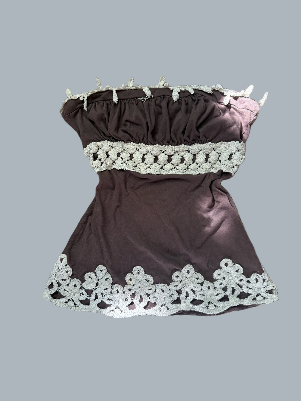 Strapless Brown Crochet-Trim Tube Top - Picture 1 of 4